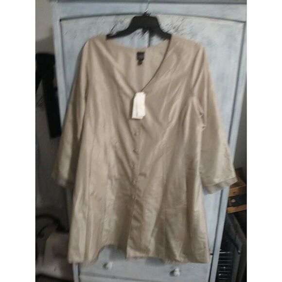 Eileen Fisher 100% Silk Button Up Fitted Taffeta Jacket 1x Nwt Boho Classic - Picture 1 of 14